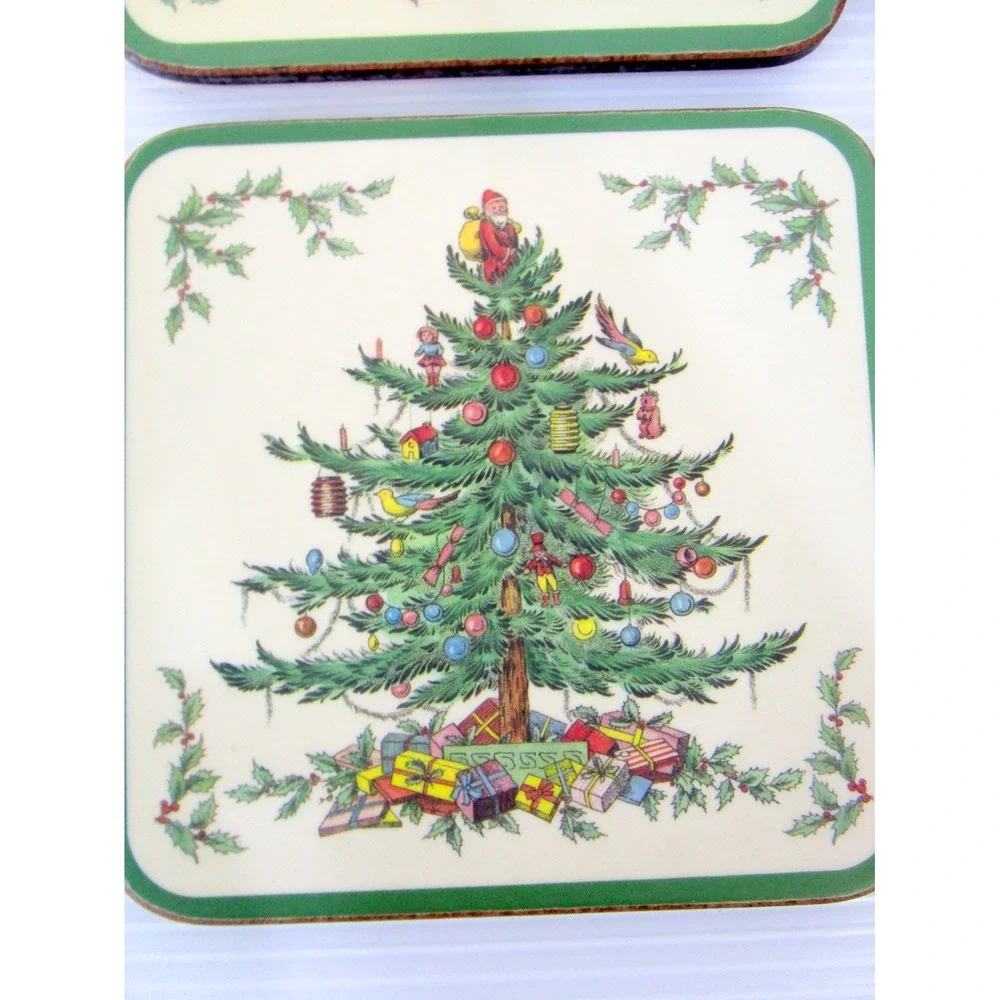 Pimpernel Spode Christmas Tree Coasters Set of 6 Cork Back Board